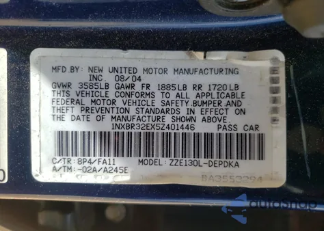 2005 Toyota Corolla Ce из США, поврежденный, VIN 1NXBR32EX5Z401446